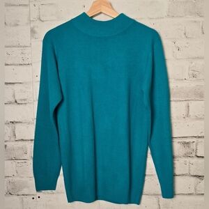 Vintage 80s Maggie Jana Teal Acrylic Sweater S Mock Neck
